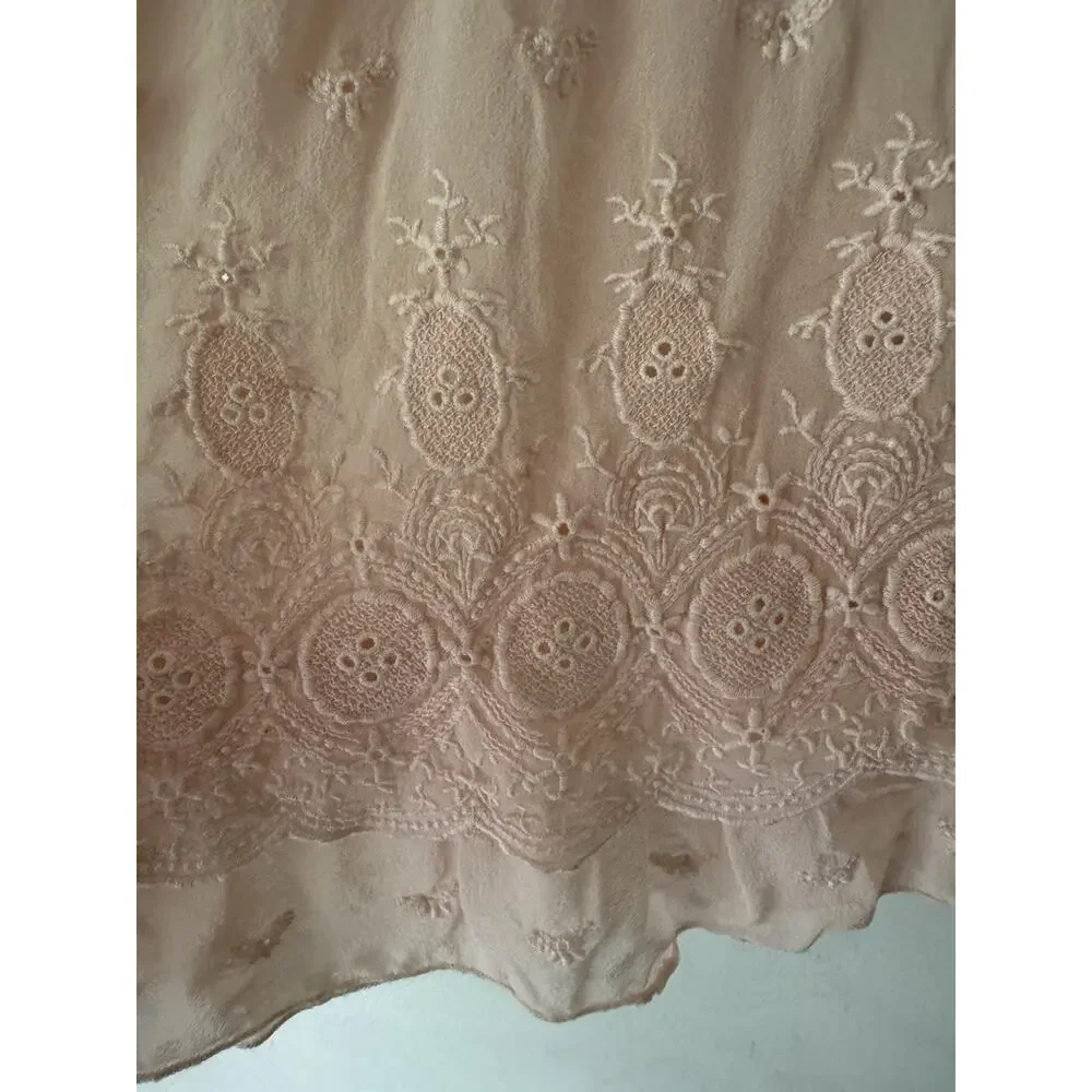 Sundance Pink 100% Silk Embroidered Sheer Button Front Blouse Size XL - Picture 5 of 6